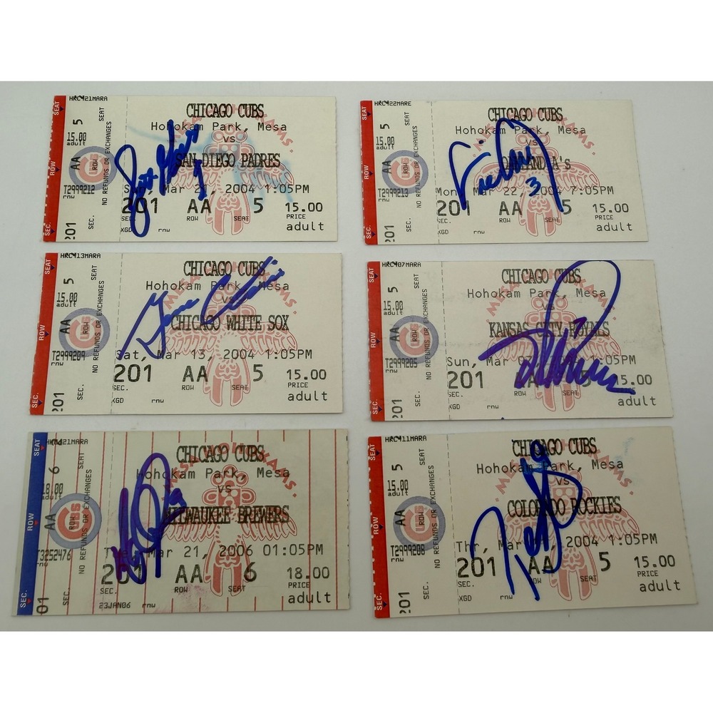 6 Signed Chicago Cubs Spring Training Ticket Stubs 2004 2006 Autographed Hohokam